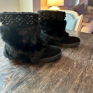 Tory Burch Short Jeweled Fur Boots